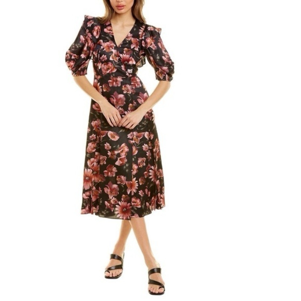 The Kooples Black and Pink Floral Long Sleeve Dress